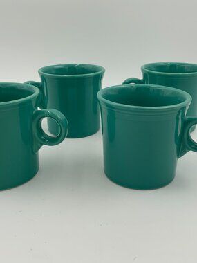 HLC Homer Laughlin Fiesta Ware Turquoise O-Ring Handle Mugs Set Of 4 EUC